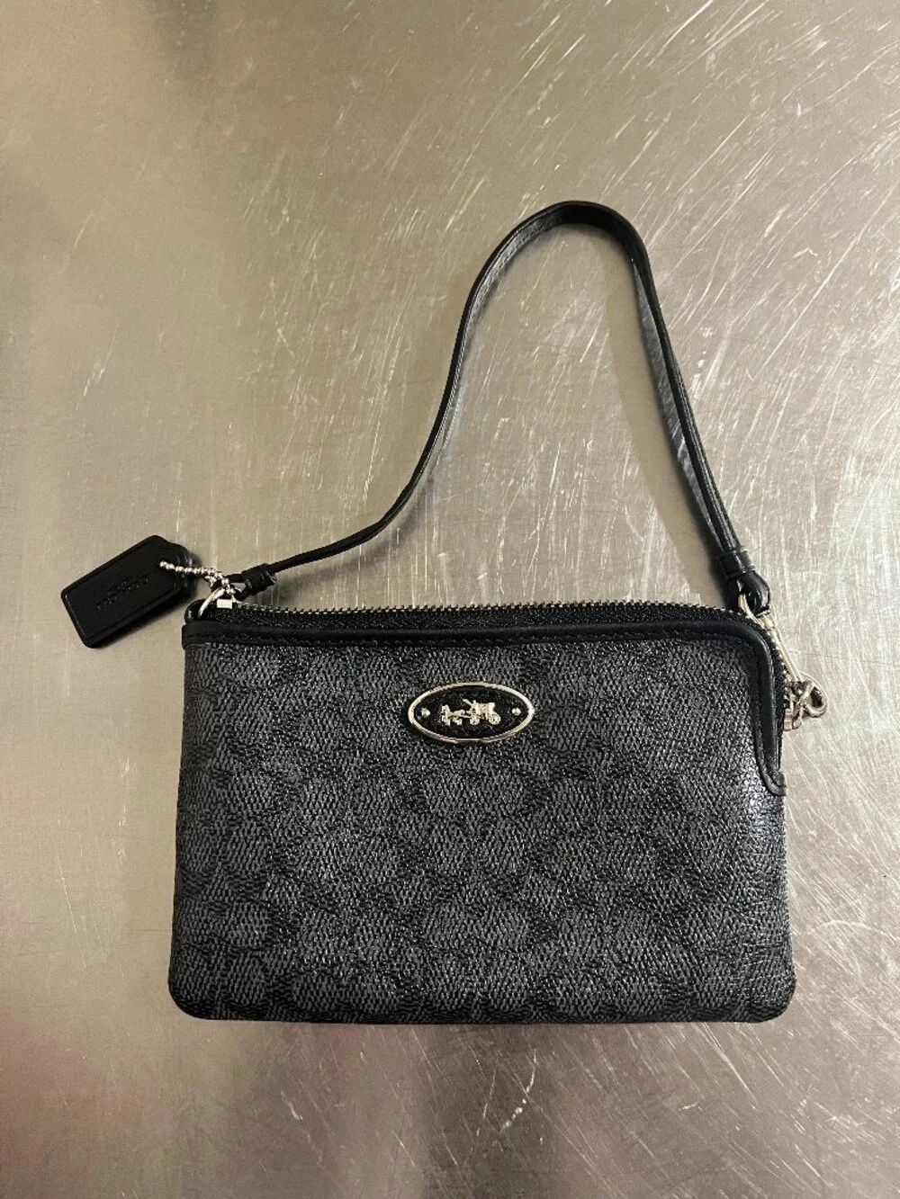 COACH Pebbled Leather Signature Logo L-Zip Wristlet